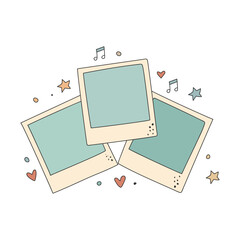 Three Blank Retro Photo Frames With Musical Notes And Hearts