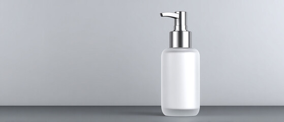 Obraz premium Minimalist Skincare Product Mockup: White Pump Bottle for Beauty Industry Branding and Marketing Display