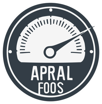 Vintage Speedometer Icon with "APRAL FOOS" Text Round Emblem