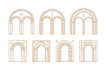 Minimalist geometric architectural portal, simple ornamental entrance decorative arch. Vector arch collection.