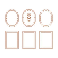 Geometric minimalistic frame set in boho style. Simple design frames. Vector shape for packaging, labels, postcards, invitations, social media post.