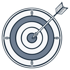 Arrow hitting target bullseye. Success, aim, and goal achievement concept.