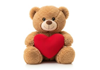 Obraz premium Fluffy brown stuffed animal mascot embraces a bright red heart symbol