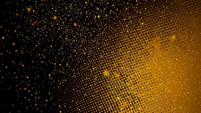 Golden particles flowing across black and gold gradient background