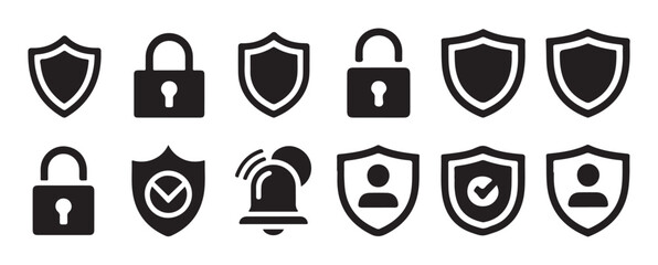 Security alarm and padlock line icon set, emergency alert symbols. vector illustration eps 10
