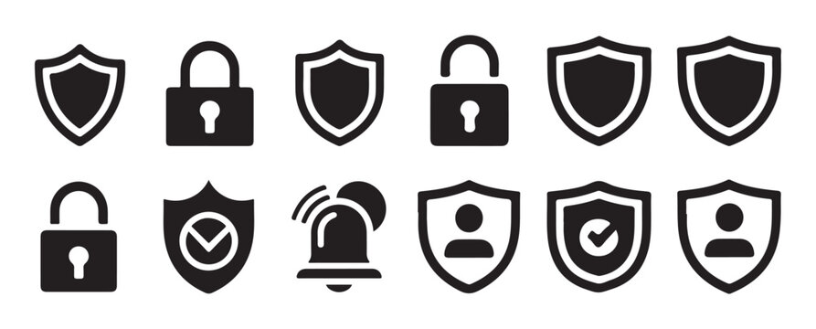 Security alarm and padlock line icon set, emergency alert symbols. vector illustration eps 10