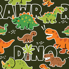 Playful Cartoon Dinosaur Seamless Pattern for Kids' Designs © atap