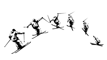 Geometric polygonal silhouette sequence of a skier jumping. Abstract vector illustration.
