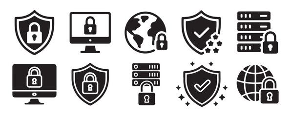 Global network security and server protection icons, world web safety set. vector illustration eps 10