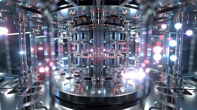Futuristic Reactor Core: A detailed view of a futuristic reactor core, illuminated by a myriad of lights and intricate metalwork, signifying a convergence of science and technology.