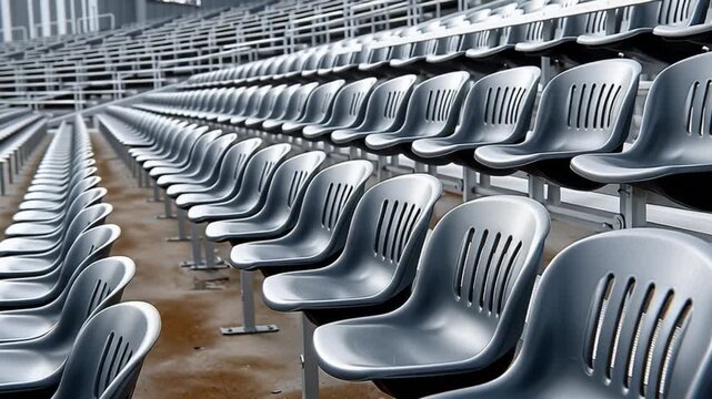 Stadium Seating Perspective: An eye-level perspective showcases the sleek, organized rows of seating within a modern stadium, emphasizing order and anticipating event's excitement.