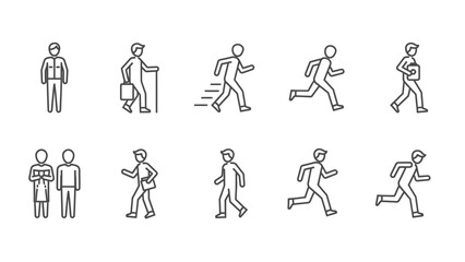Set of human figures depicting walking running and standing poses in vector format