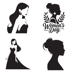 Women&rsquo;s Day Female Profile Silhouette Vector Set