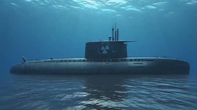 Nuclear submarine in the ocean.
