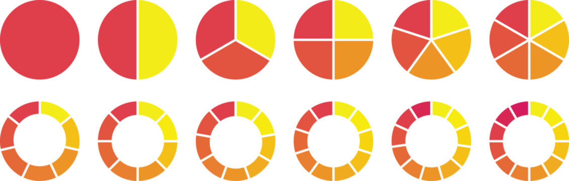  Infographic pie chart set. Cycle collection - 2,3,4,5,6,7,8,9,10,11,12 section.