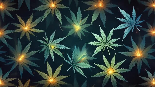 Glowing Cannabis Leaf Pattern Background