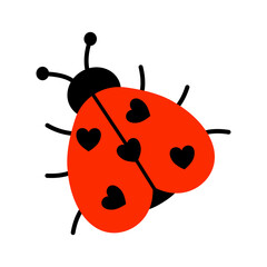 Cute ladybug with heart shaped spots on white background. Love bug for romantic design. Flat vector illustration. © Nataliia Vyshnytska