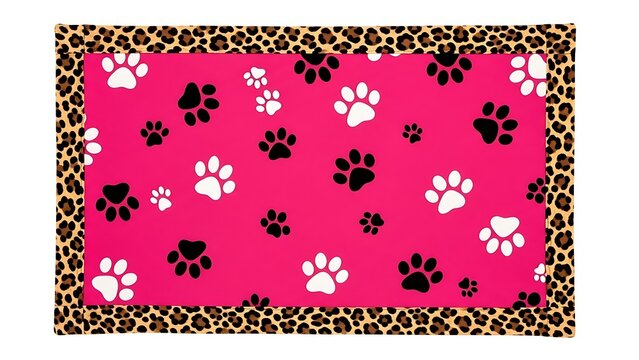 Bright pink paw print mat with leopard border