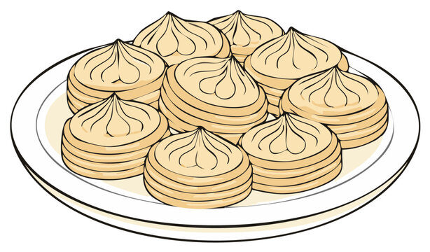 A plate of traditional Asian steamed dumplings illustration