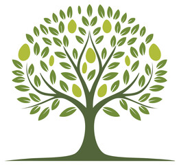 Obraz premium Stylized green tree graphic with lush leaves and organic oval shapes representing nature and growth