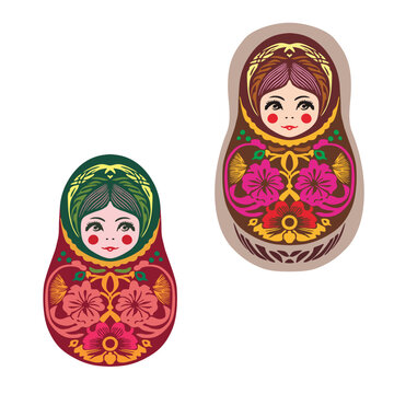 Colorful nesting dolls. Traditional russian dolls - isolated objects on a white background. Vector clipart