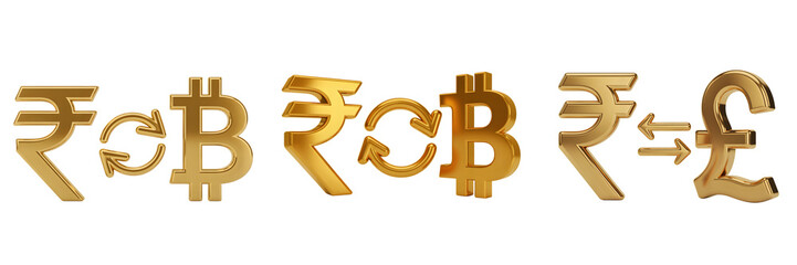 Set For Golden currency symbols exchange rates isolated on transparent background