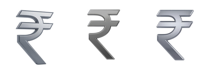 Set For Three silver rupee symbols on transparent background