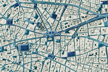 Obraz premium 3D render map of Madrid cityscape. 3D illustration of a top view of Madrid, Spain.