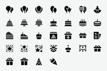 Birthday Party Solid Icon Set