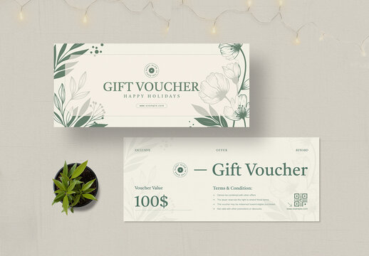 Elegant Floral Gift Certificate Voucher and Reward Coupon Card Design Layout