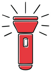 Obraz premium Simple icon of a red flashlight shining its light beam hand drawn vector illustration