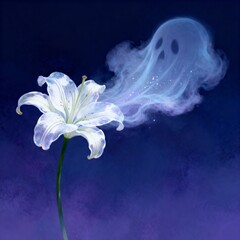 Specter Lily A lily with a ghostly cloud nearby