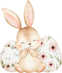 Watercolor Easter Bunny with Easter Egg