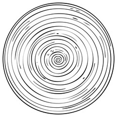 Hand Drawn Concentric Circle Pattern with Spiral in Center, Black and White Design