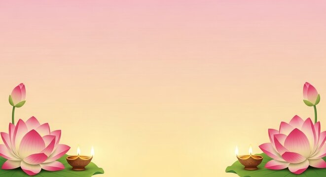Jain Phalguna Ekadashi Gradient Banner with Lotus and Lamps