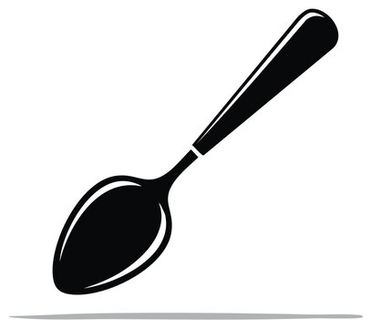 Simple black silhouette of a spoon with a subtle shadow on a white background
