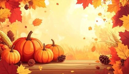 Autumn Harvest - Pumpkins, Leaves, and Warmth in a Festive Display.