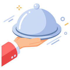 Fototapeta premium Hand presenting cloche on tray icon with white background