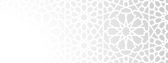 Shadow islam islamic and ramadan pattern overlay with arabian invitation aidilfitri. Culture design decoration and geometric ornament greeting with arab arabic art. Fabric shadow white. © RDVector