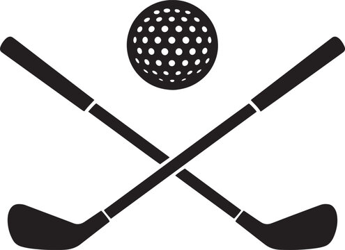 Crossed golf clubs and golf ball black vector