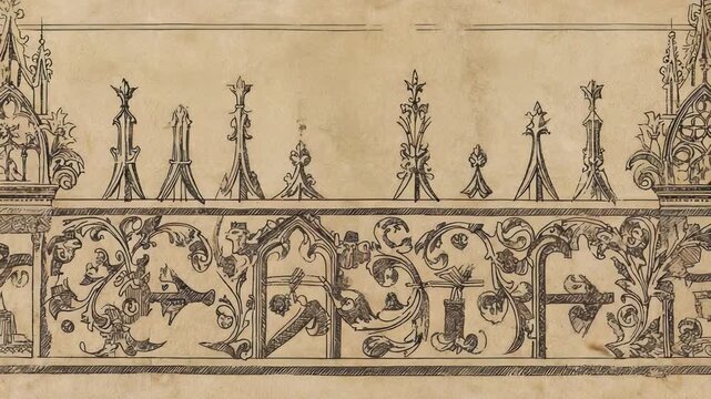 Intricate 16th-Century Ornamental Flourishes, Detailed Botanical and Geometric Pattern, Antique Engraving Style Illustration.