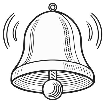 Ringing bell vector illustration isolated drawing, sound waves, call to attention, announcement, signal, calling attention