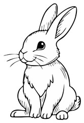 Fototapeta premium Cute Cartoon Rabbit Sitting Upright, Line Art for Coloring Pages, Easter Design, Animal Illustration