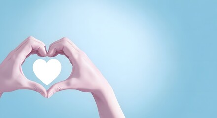 Fototapeta premium Hands forming a heart shape on a blue background