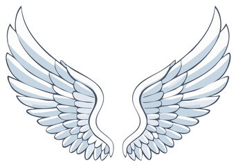 Obraz premium Cartoon wings illustration, feathered pair for angel or freedom concept.