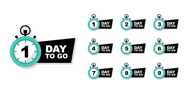 Countdown number 1, 2, 3, 4, 5, 6, 7, 8, 9, of days. Sale time countdown. Count down vector banner template. Number of days left. Promotional banners. Offer timer, sticker limited to few days