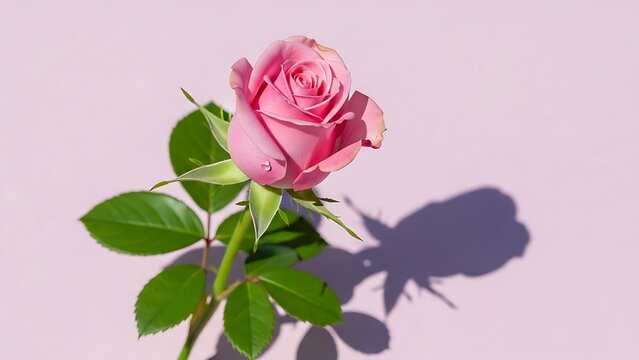 Single pink rose casts shadow