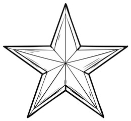 Stylized five-pointed star symbol with bold black outline and internal lines suggesting dimension