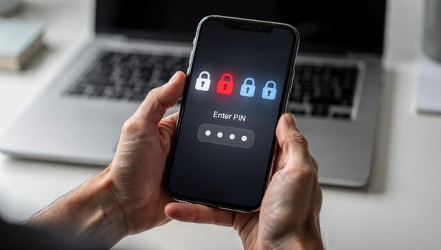 Smartphone Security: Enter PIN Screen Displayed on Mobile Device