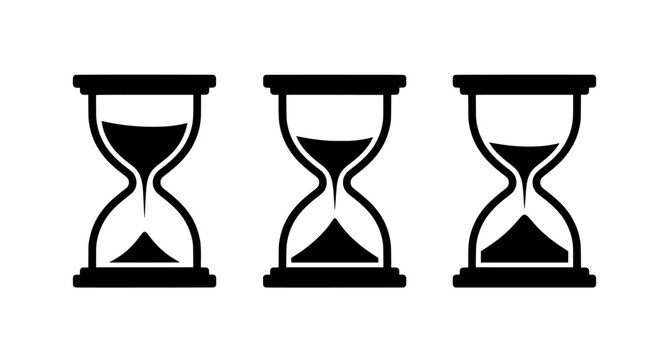 Hourglass set vector illustration, time passing concept, sand clock graphic